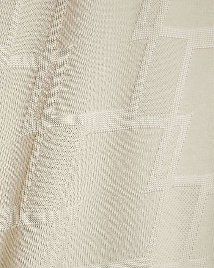 Beige Slim Fit Geometric Polo Shirt