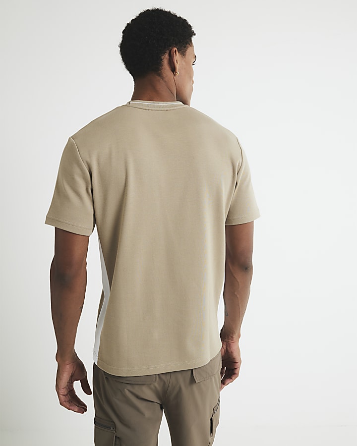 Beige Slim Fit Colour Block T-Shirt