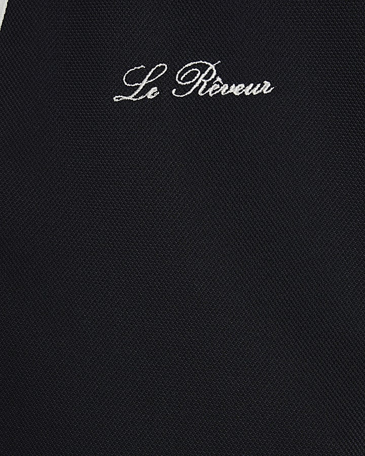 Navy Slim Fit Open Collar Polo Shirt