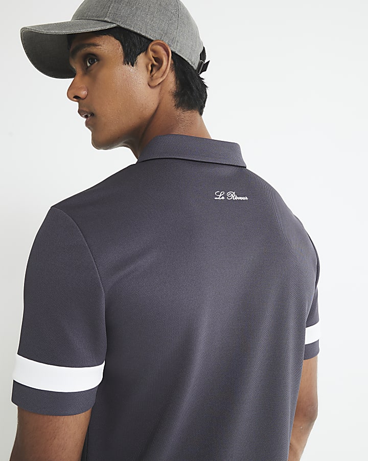 Grey Slim Fit Pique Colour Blocked Polo Shirt