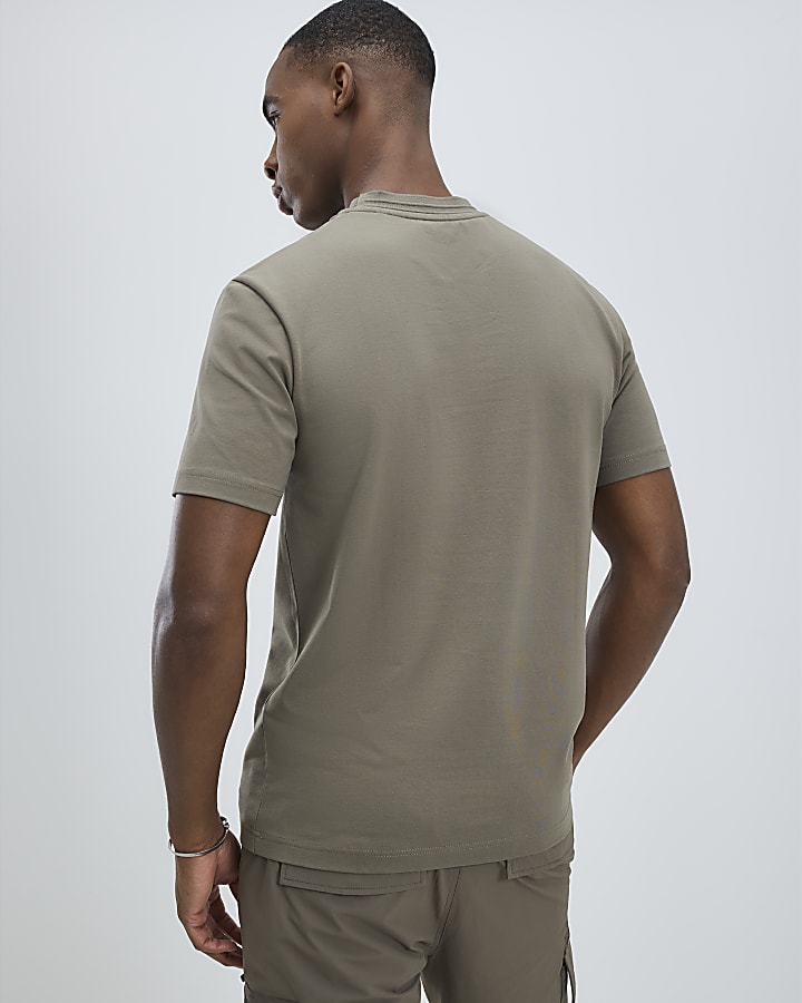 Brown Slim Fit Geometric Luminis T-Shirt