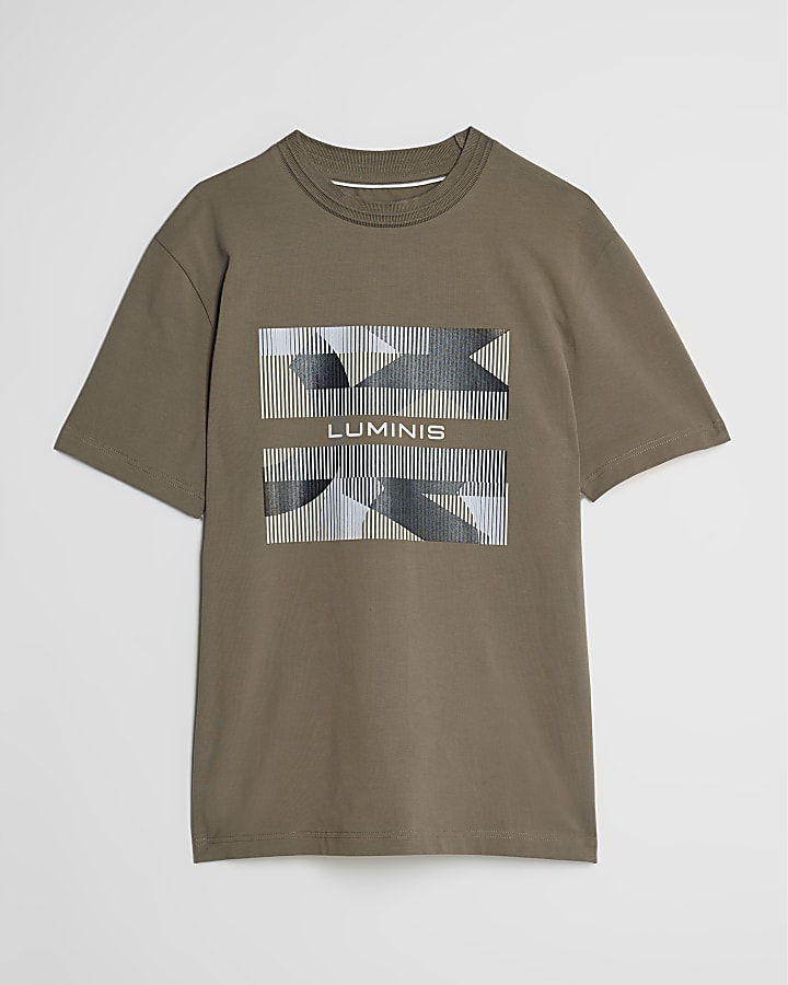 Brown Slim Fit Geometric Luminis T-Shirt