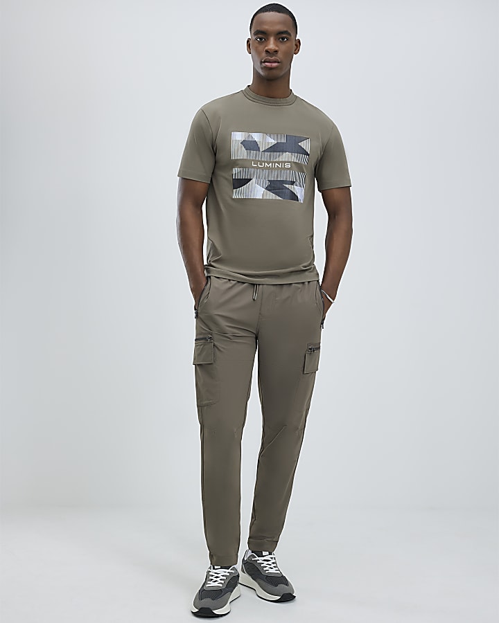 Brown Slim Fit Geometric Luminis T-Shirt