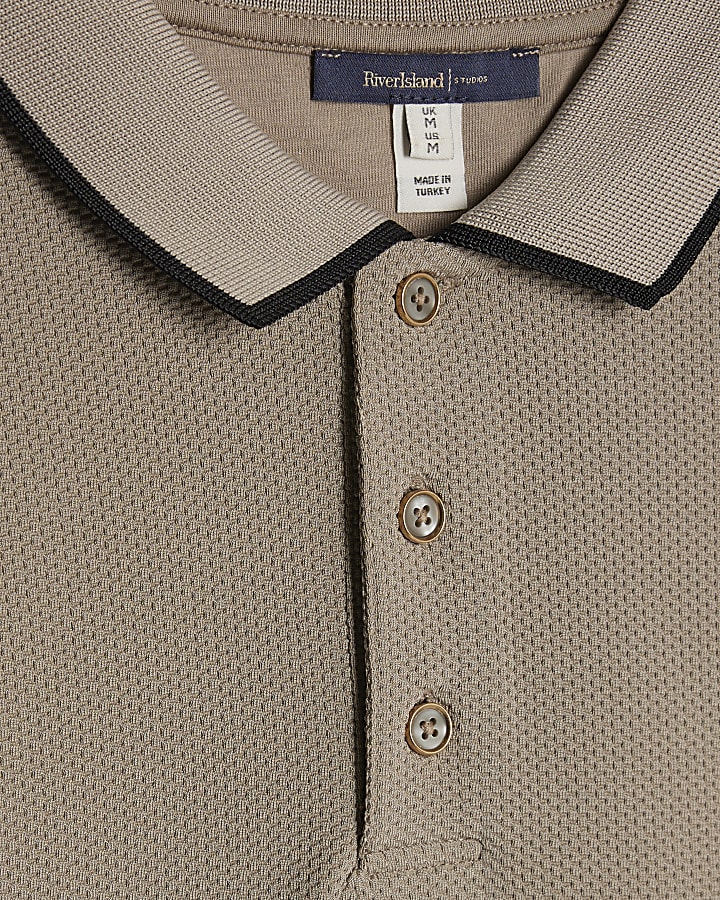 Beige Slim Fit Textured Polo Shirt