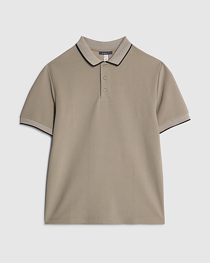 Beige Slim Fit Textured Polo Shirt