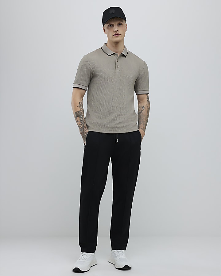 Beige Slim Fit Textured Polo Shirt