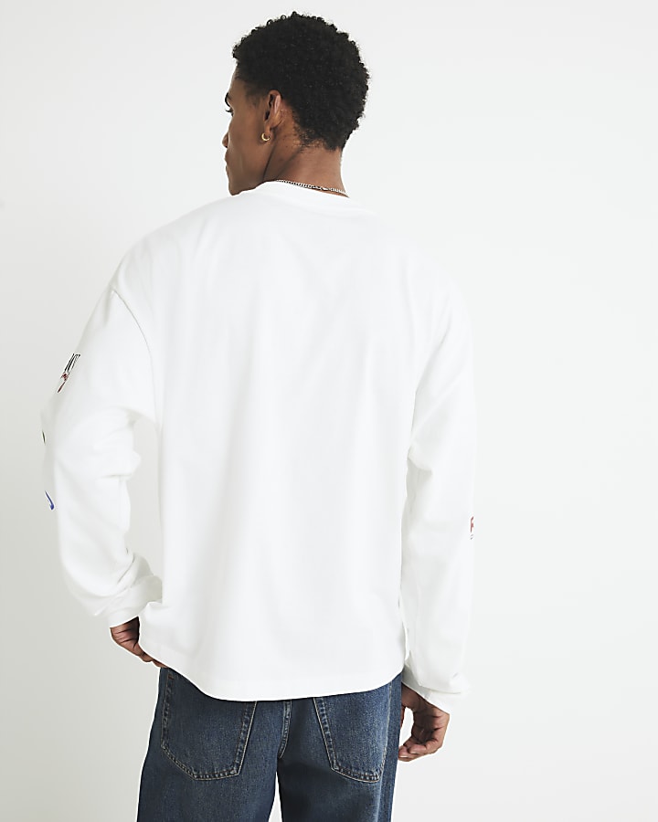White Oversized Fit Moto Multi Logo T-Shirt