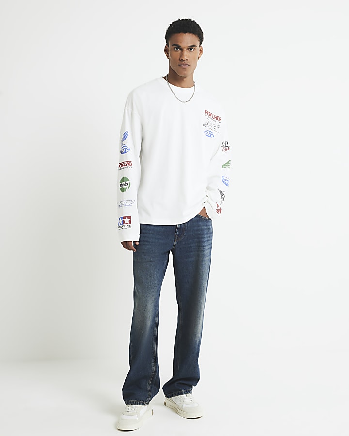 White Oversized Fit Moto Multi Logo T-Shirt