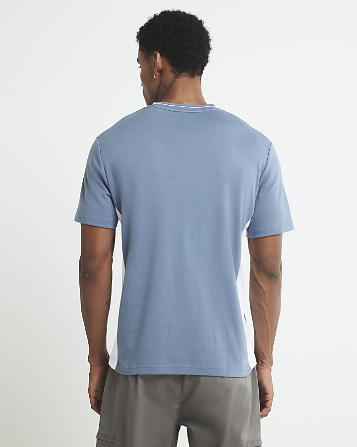 Blue Slim Fit Colour Blocked T-Shirt