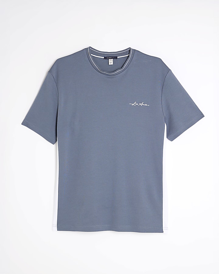 Blue Slim Fit Colour Blocked T-Shirt