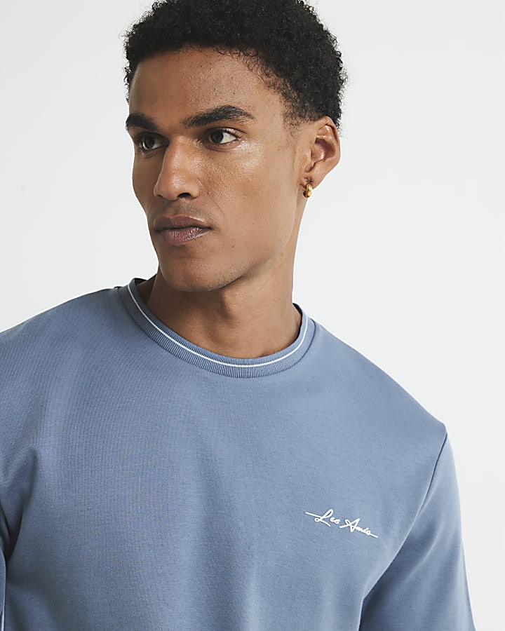 Blue Slim Fit Colour Blocked T-Shirt