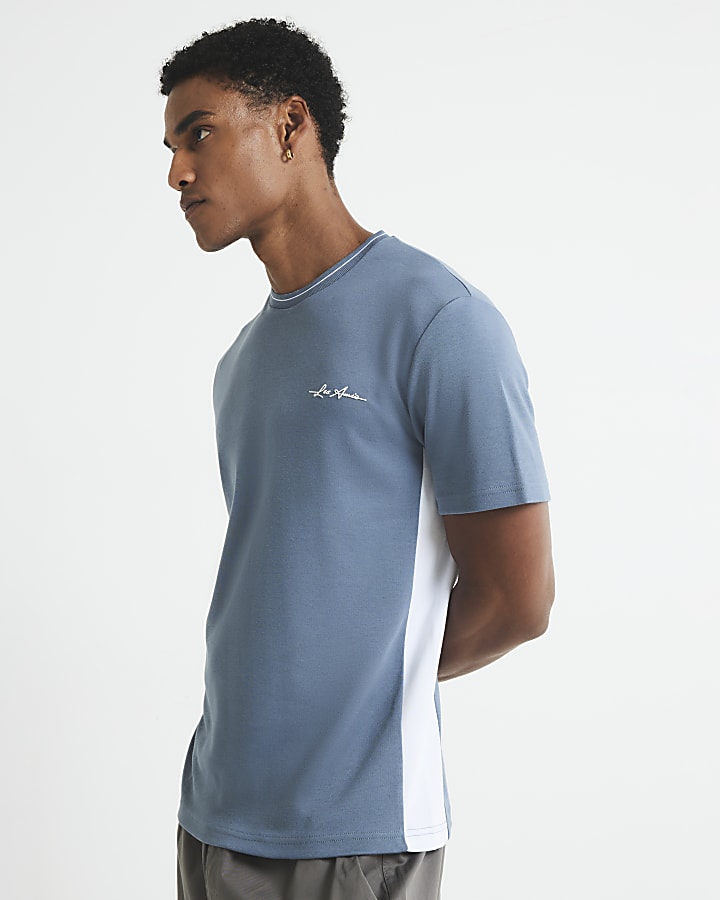 Blue Slim Fit Colour Blocked T-Shirt