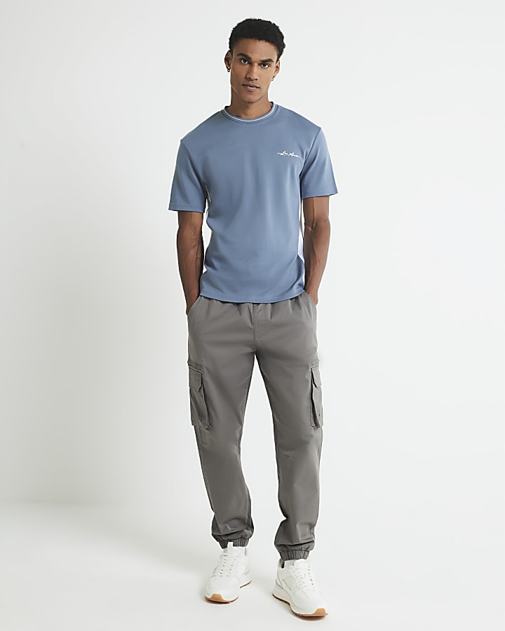 Blue Slim Fit Colour Blocked T-Shirt