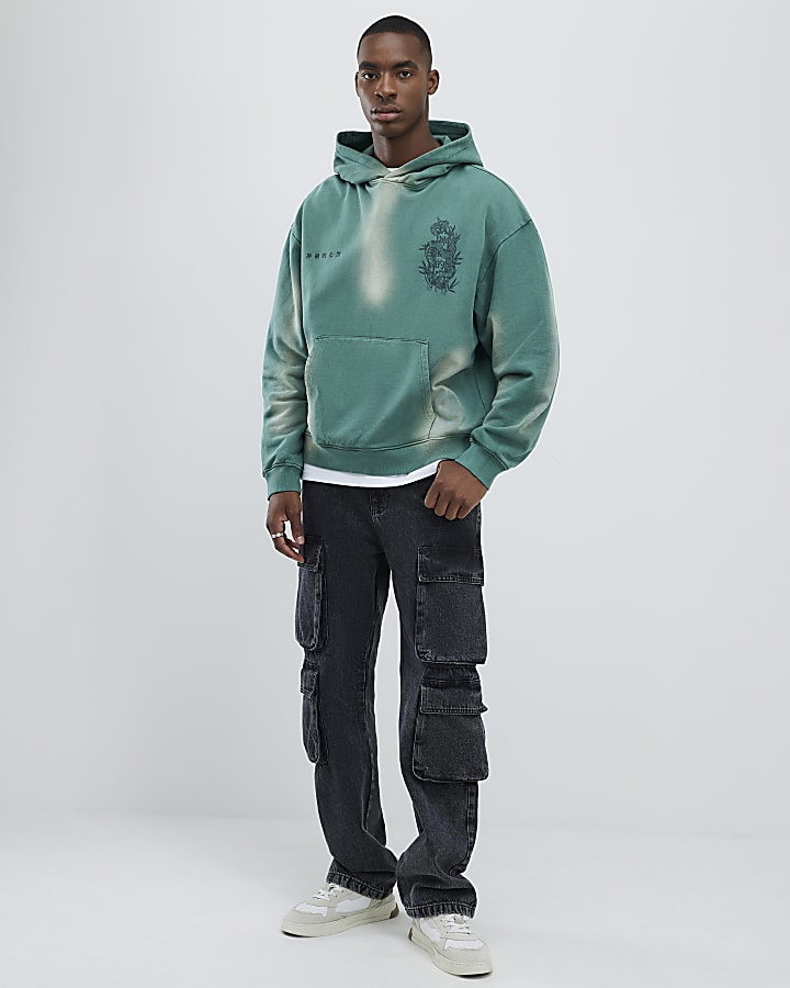Green Oversized Fit Japanese Snake Hoodie