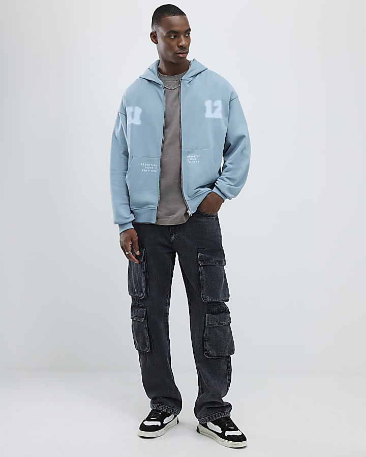 Blue Oversized Fit 12 Wordy Hoodie