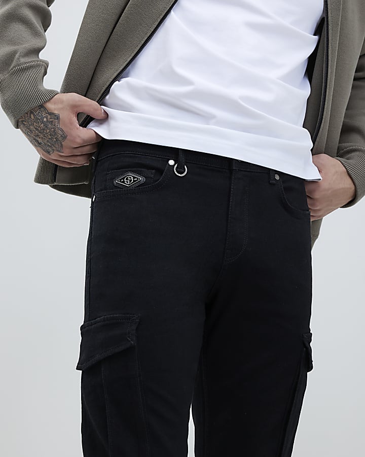 Black Skinny Fit Cargo Jeans