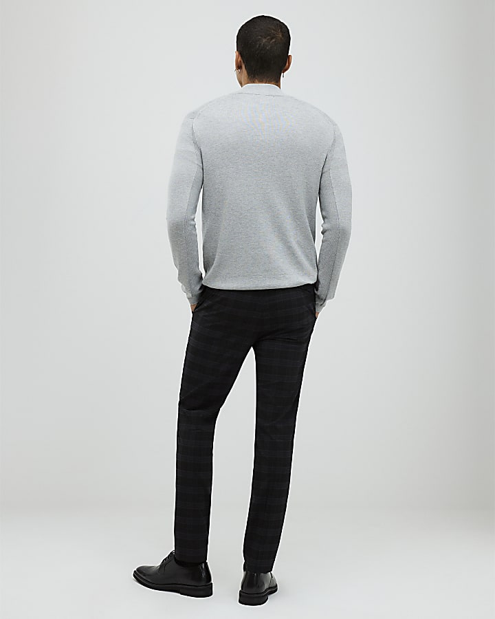 Black Skinny Fit Check Trousers