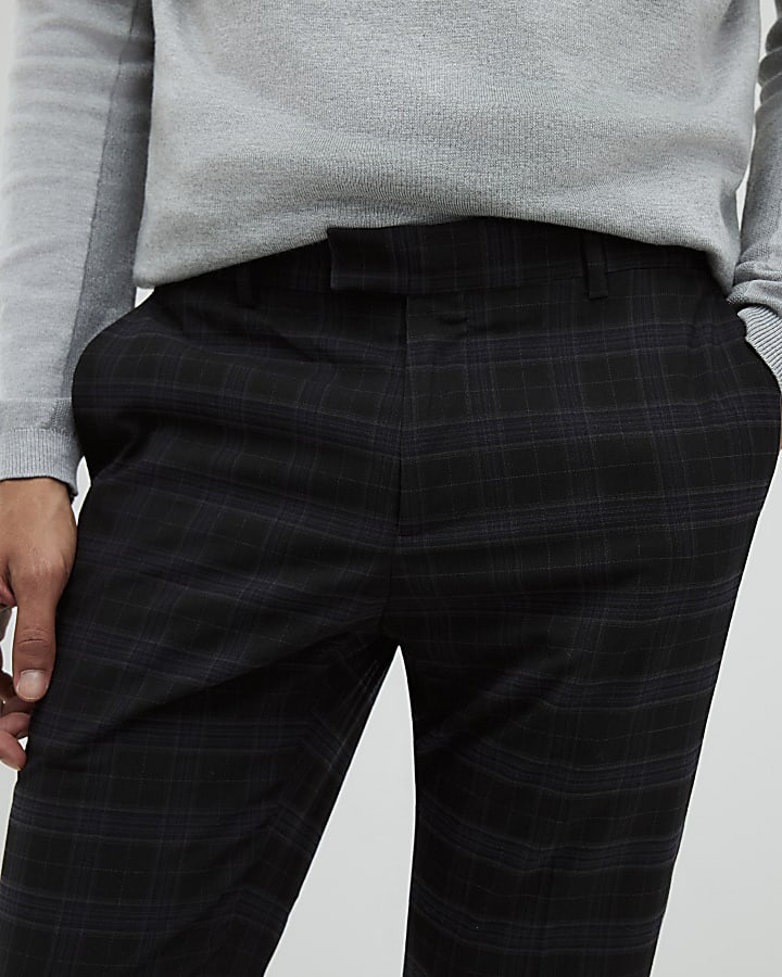 Black Skinny Fit Check Trousers