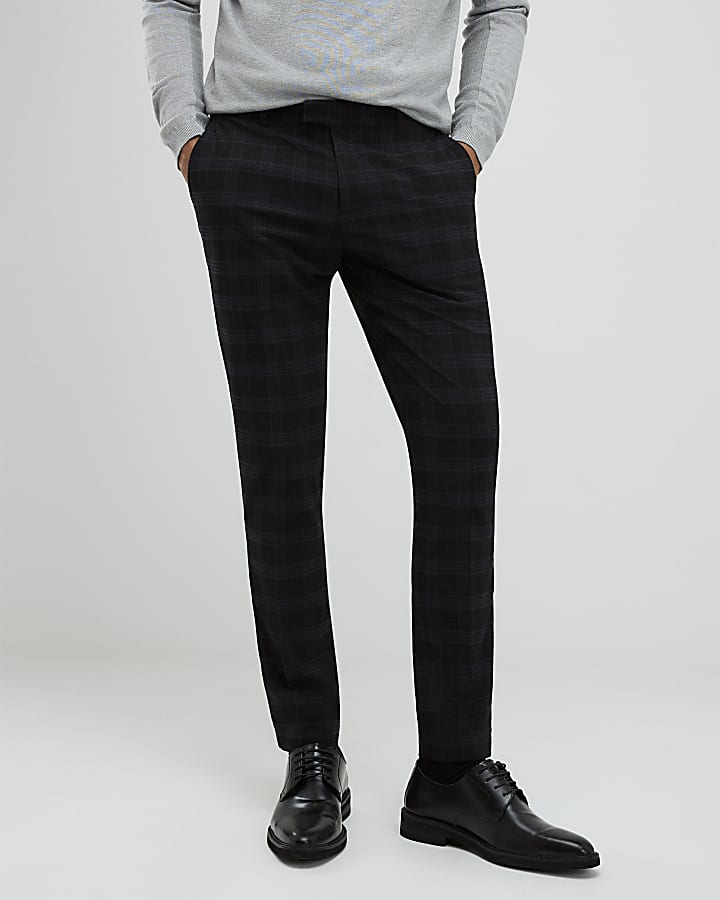 Black Skinny Fit Check Trousers
