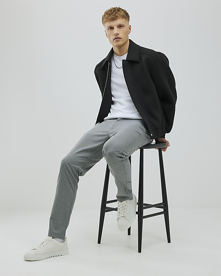 Grey Slim Fit Puppytooth Trousers