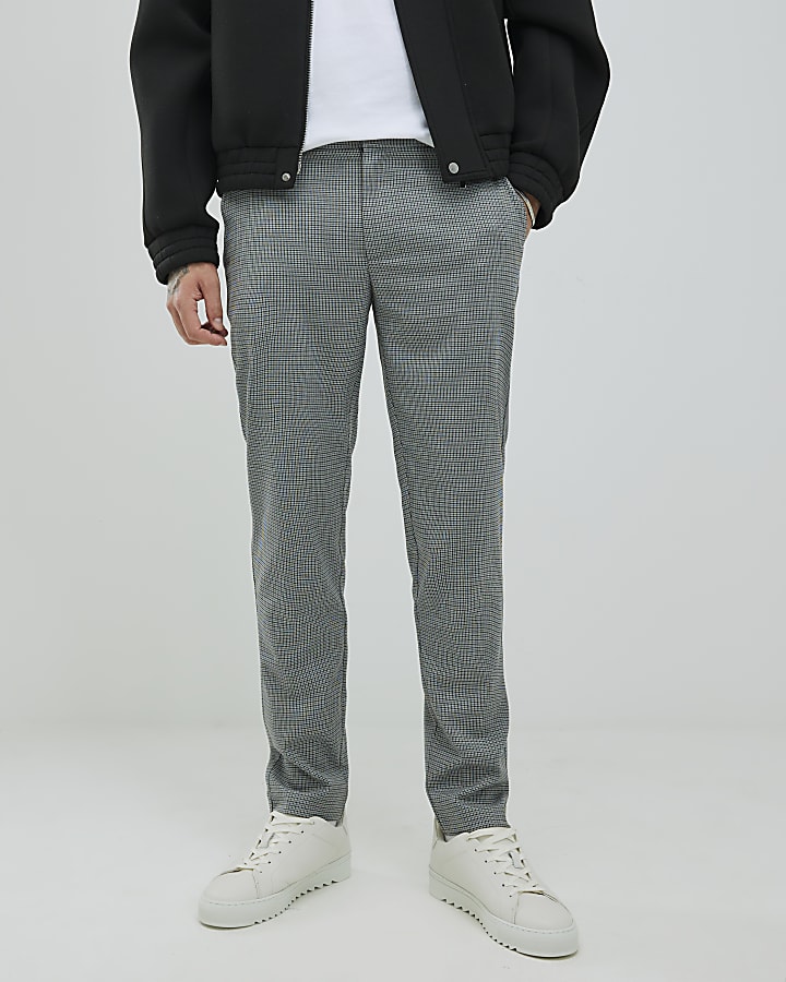 Grey Slim Fit Puppytooth Trousers