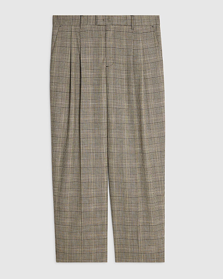 Brown Wide Leg Check Trousers