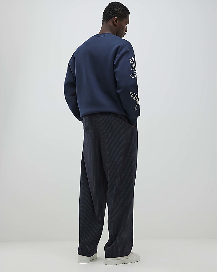 Navy Wide Leg Pinstripe Trousers