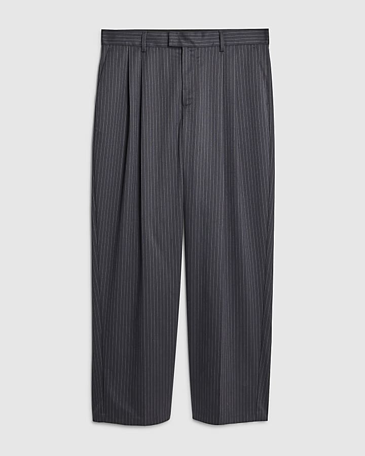 Navy Wide Leg Pinstripe Trousers