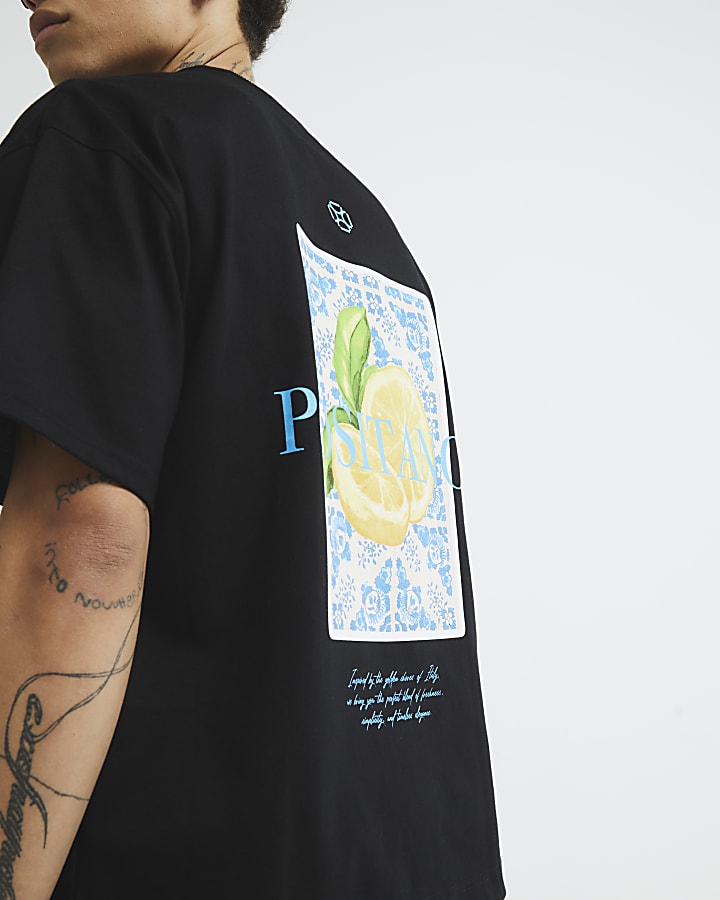 Black Oversized Fit Positano Lemon T-Shirt