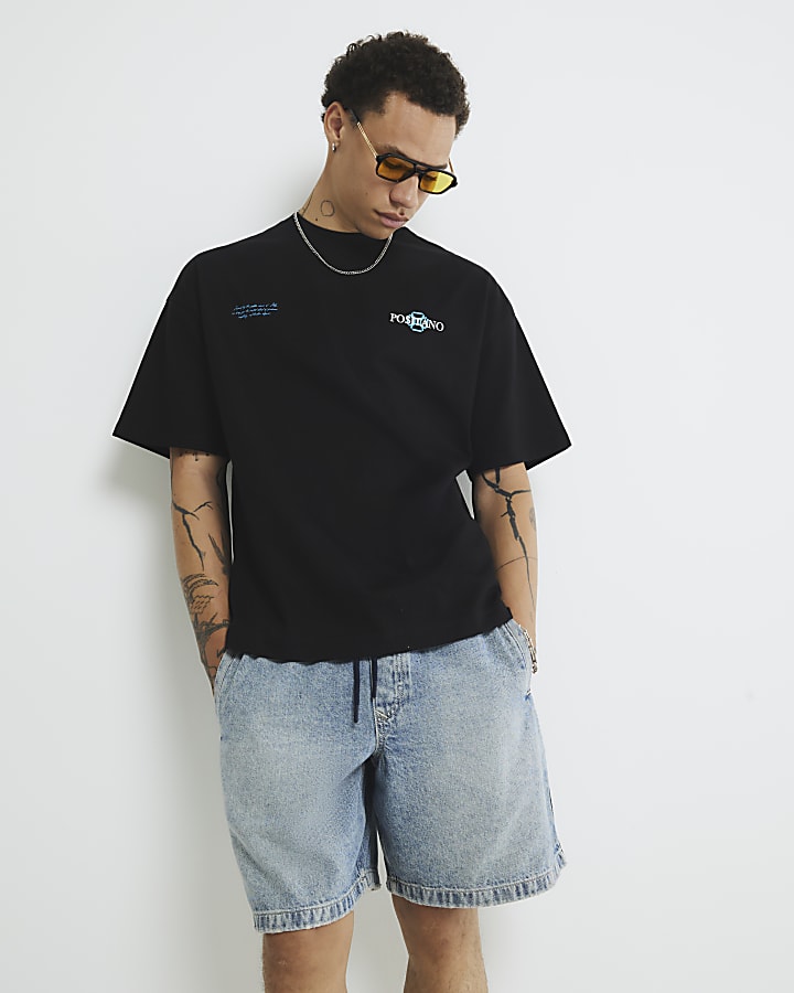 Black Oversized Fit Positano Lemon T-Shirt