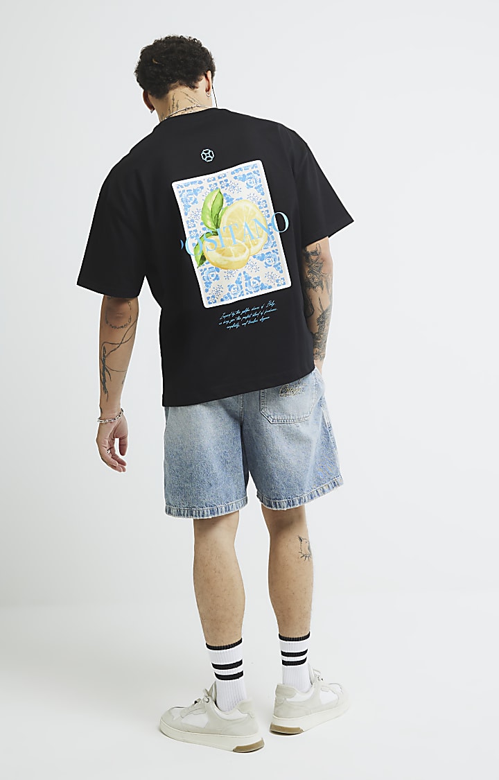 Black Oversized Fit Positano Lemon T-Shirt