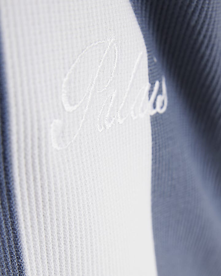 Blue Slim Fit Striped Zipped Polo Shirt