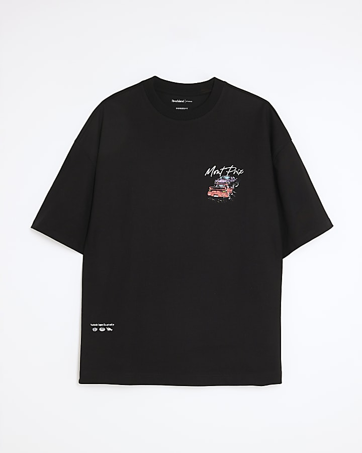 Black Oversized Fit Mont Prix Racing T-Shirt