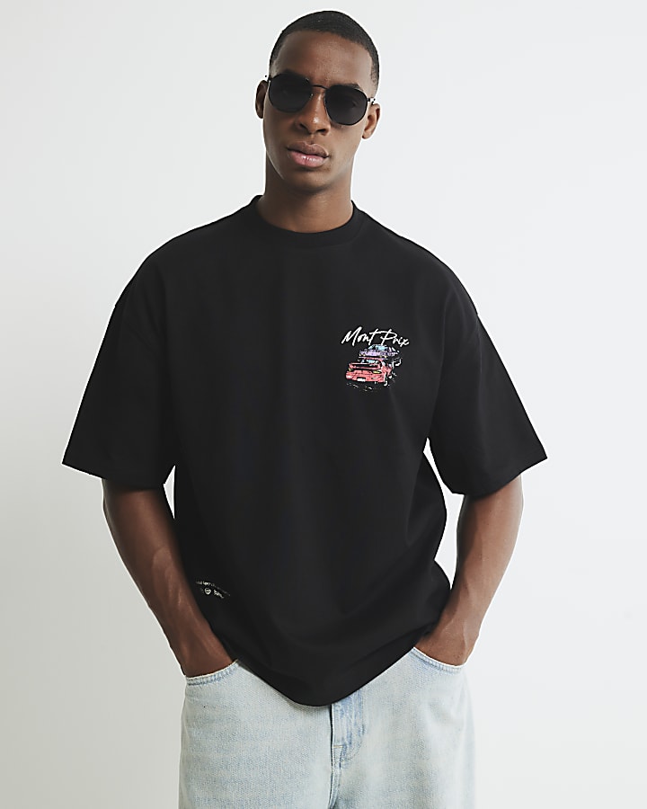 Black Oversized Fit Mont Prix Racing T-Shirt