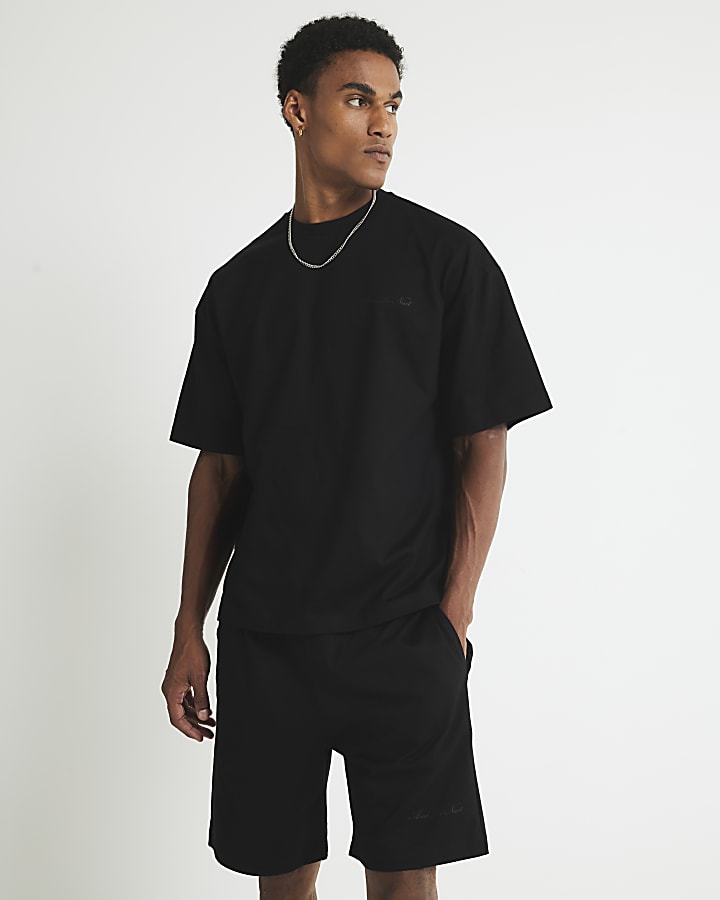 Black Oversized Fit T-Shirt And Shorts Set