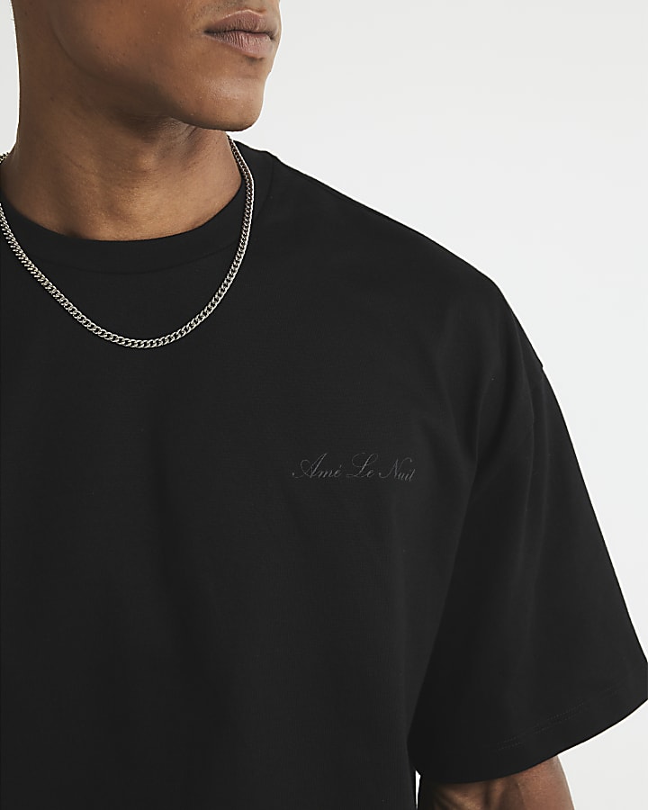 Black Oversized Fit T-Shirt And Shorts Set
