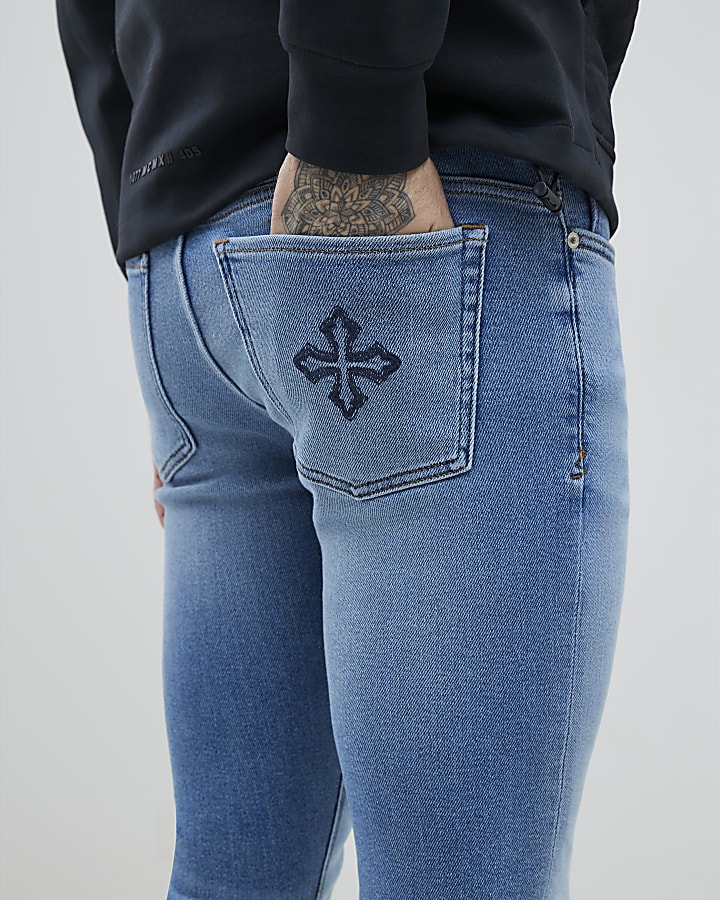 Blue Spray On Jeans River Island