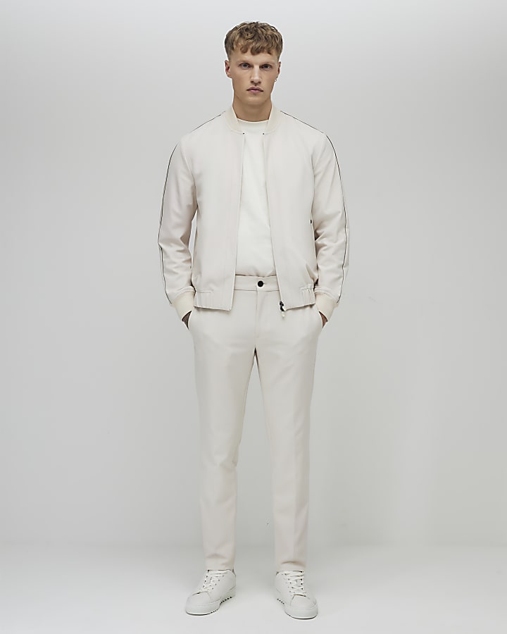 Cream Skinny Fit Bomber Jacket