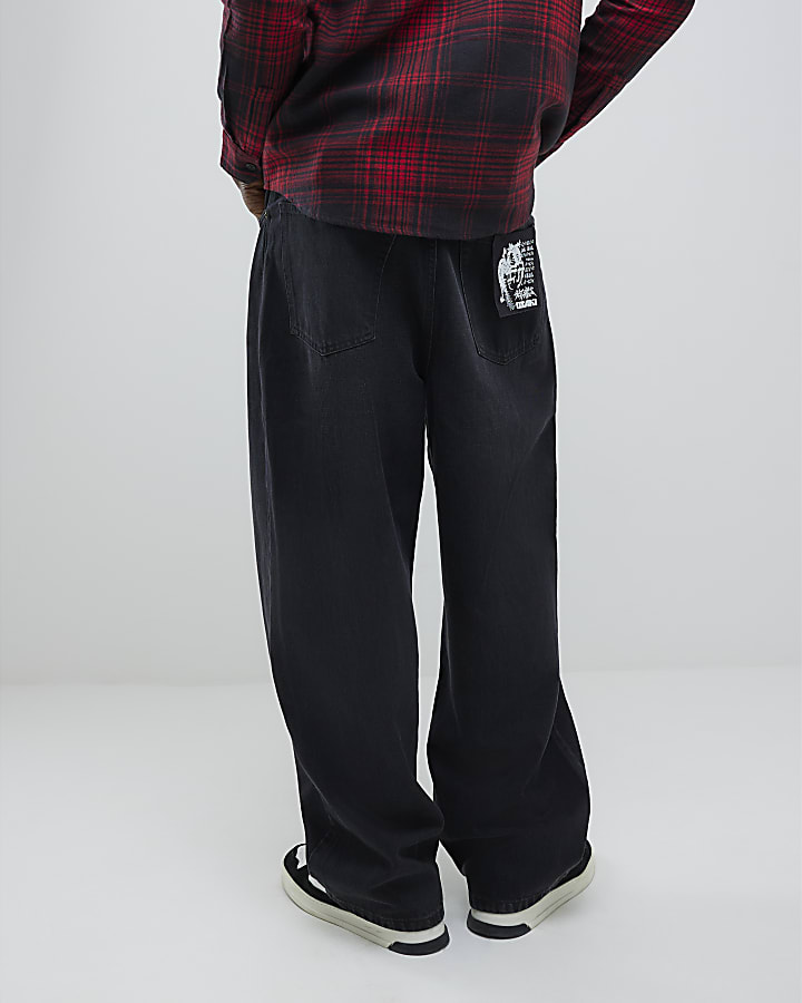 Black Baggy Fit Washed Jeans