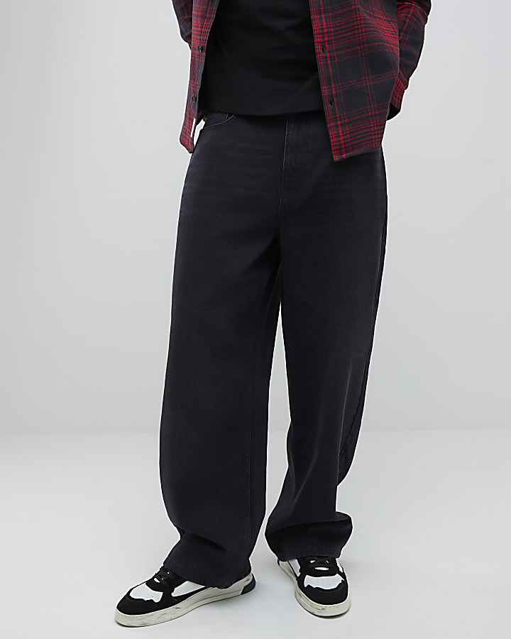 Black Baggy Fit Washed Jeans