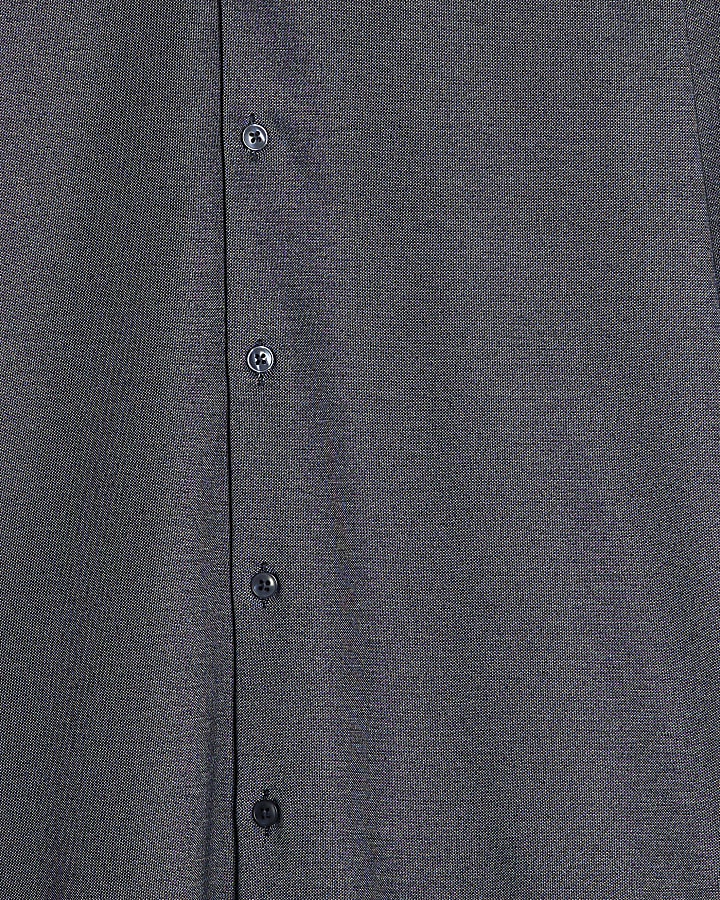 Navy Muscle Fit Pique Textured Shirt