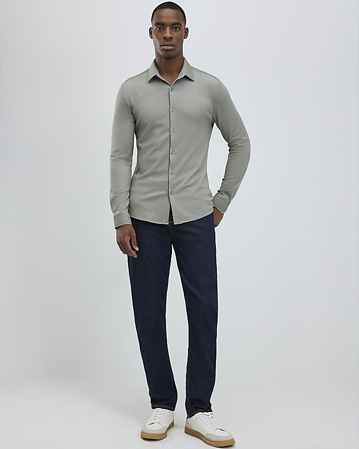 Green Muscle Fit Pique Shirt