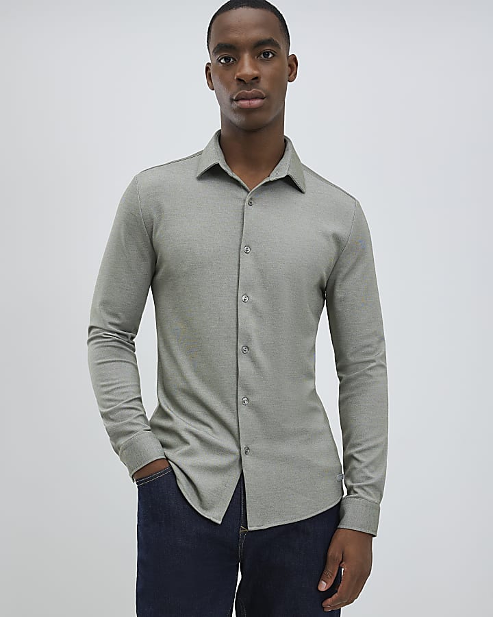 Green Muscle Fit Pique Shirt