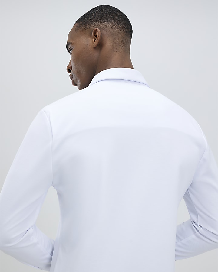 White Muscle Fit Pique Shirt