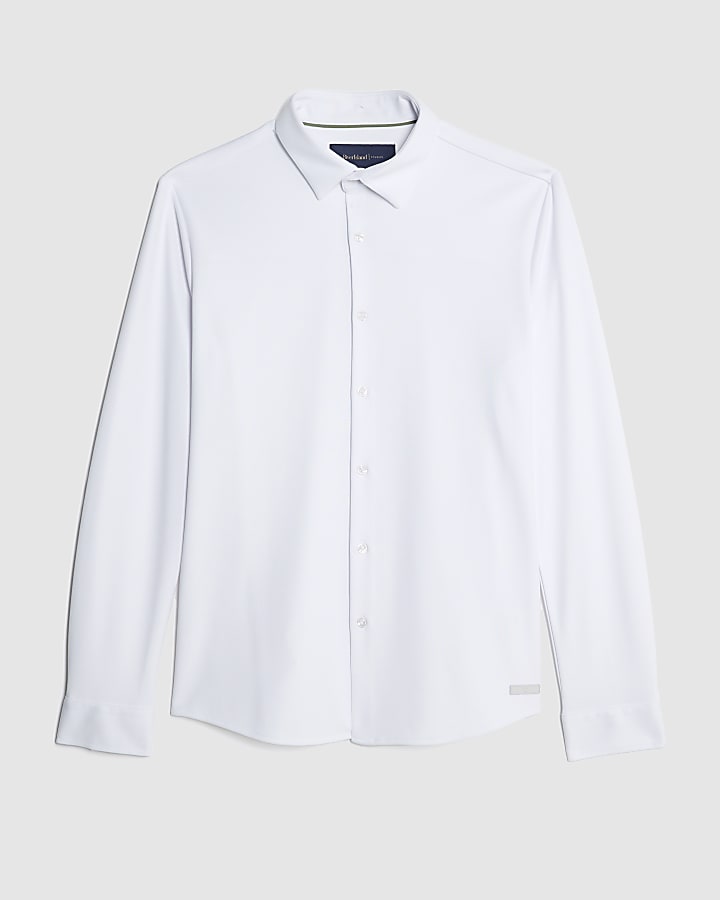 White Muscle Fit Pique Shirt