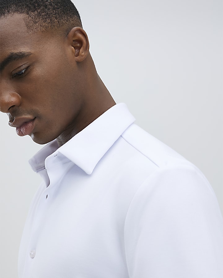 White Muscle Fit Pique Shirt