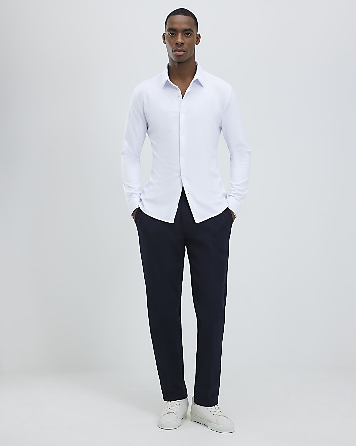 White Muscle Fit Pique Shirt