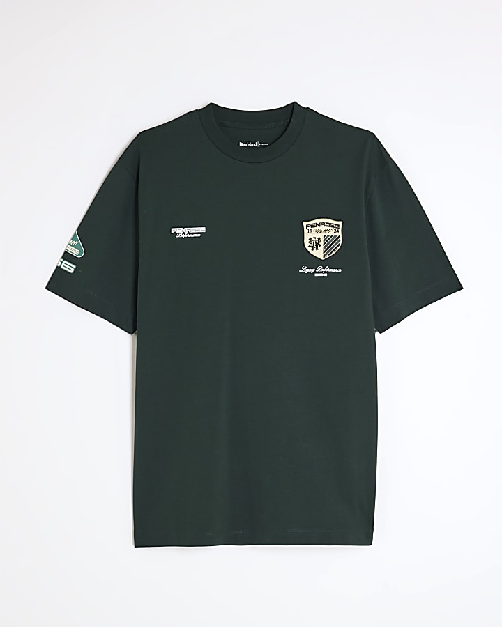 Green Regular Fit Penrose Crest T-Shirt 