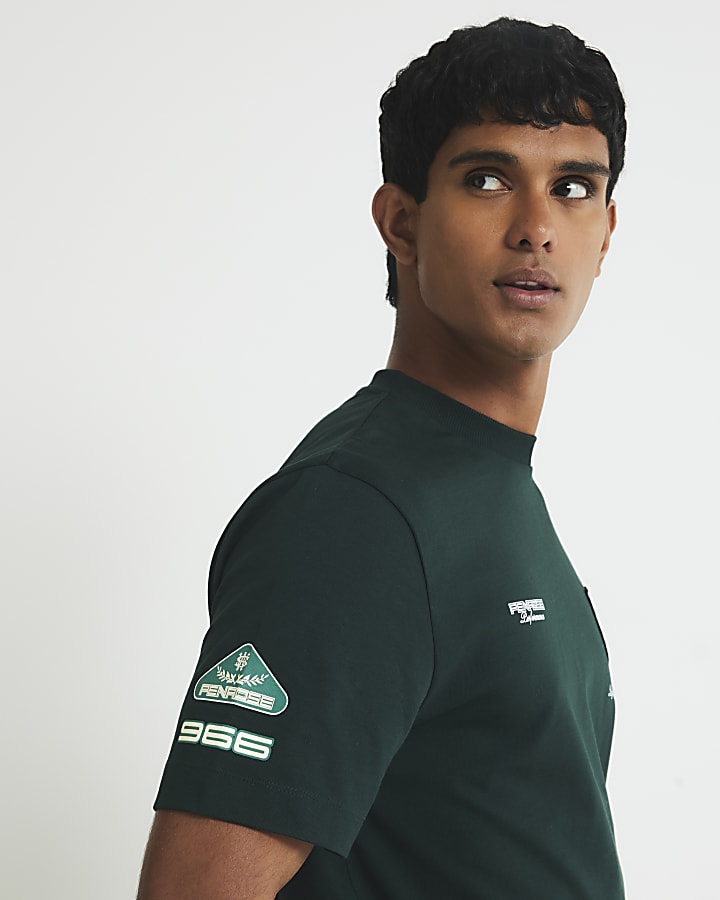 Green Regular Fit Penrose Crest T-Shirt 
