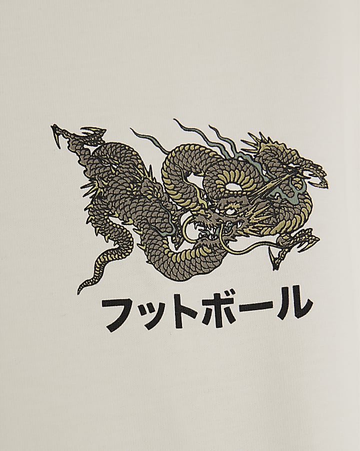 White Oversized Fit Dragon T-Shirt